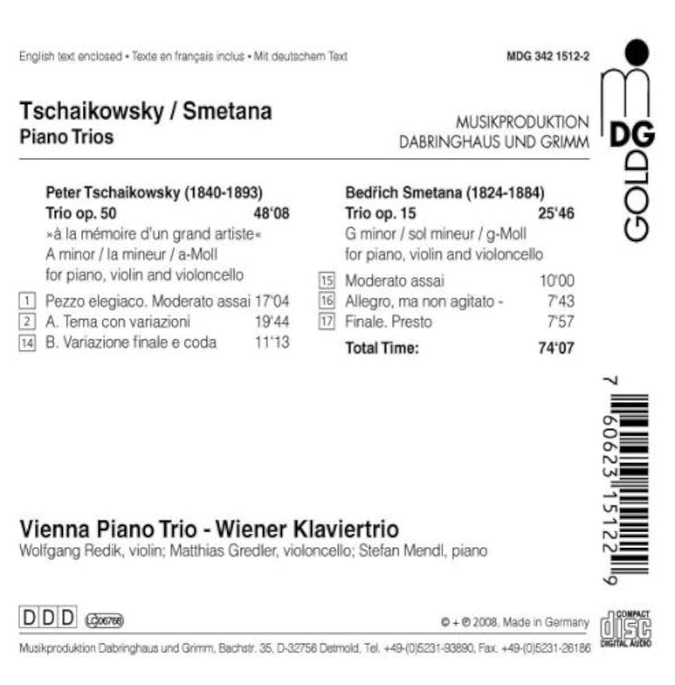 独CD Sna, Tchaikovsky; Vienna Piano Trio Piano Trio Op. 15 &amp;amp; Op. 50  MDG34215122 MDG Gold /00110 Vienna Piano Trio, Wiener Klavertrio, Tschaikowsky, B